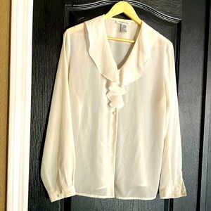 Size 12 Talbots long sleeve front button polyester white blouse
